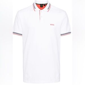BOSS Hugo Boss Paul Curved White Polo with Orange and Navy Trim